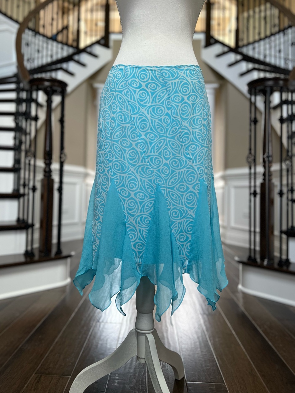 NWT Vintage Y2K Bebe Silk Asymmetrical Skirt Turquoise Blue White XS
